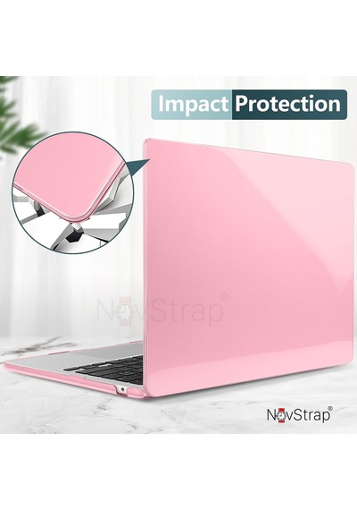 Novstrap Apple Macbook Air 15 İnç A2941 M2 Çip İle Uyumlu Parlak Kılıf + Şeffaf Klavye Kılıfı + Film Pembe