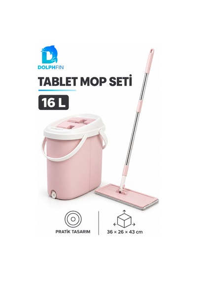 Tablet Mop Seti 16 L Büyük Kovalı Düz Paspas Yer Temizlik Seti