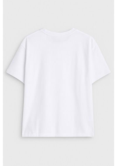 Kadın %100 Pamuk Bisiklet Yaka Baskılı Lacivert T-shirt Çok Renkli