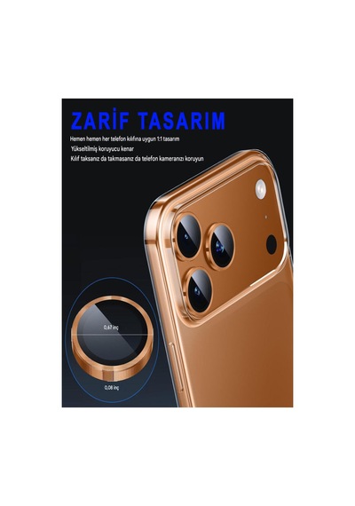 İphone 17 Pro / 17 Pro Max Uyumlu Safir Lens Çizilmez Dayanıklı Kamera Koruyucu Gümüş