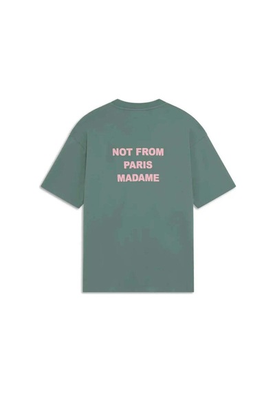 Amongst Few Not From Paris Madame Sloganlı Koyu %100 Pamuk T - Shirt - Rahat Ve Şık Yeşil