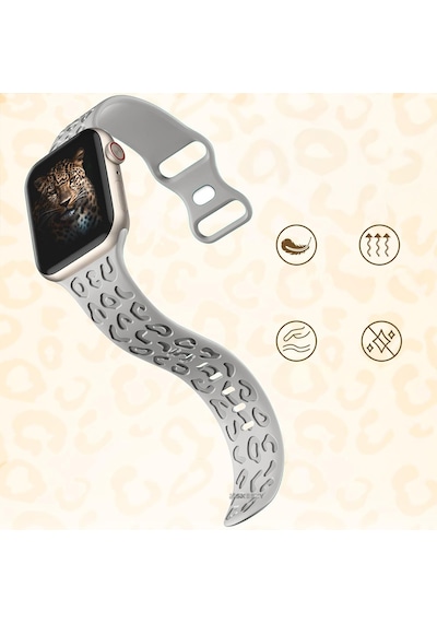 Apple Uyumlu  Watch  Ultra 1 Ve 2 49mm Leopar Desenli Yumuşak Silikon Kordon