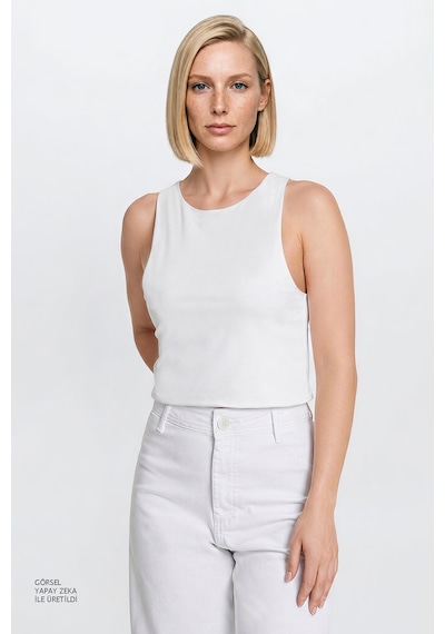 Ac&co / Altınyıldız Classics Kadın Ekru Standart Fit Normal Kesim Bisiklet Yaka Crop Body