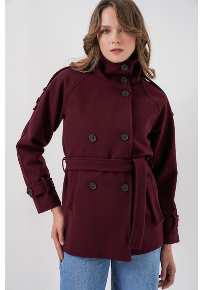 Bigdart Kadın Kuşaklı Kaşe Kaban 9162 - Bordo