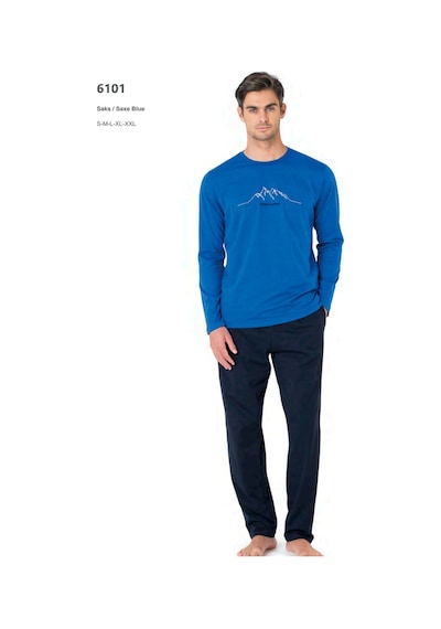 Pierre Cardin 6101 Erkek Uzun Kollu Bisiklet Yaka Pijama Takımı-saks Saks