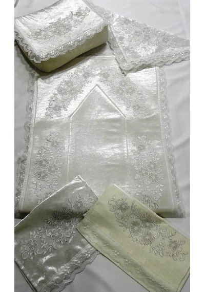 Çeyizlik Kadife Seccade Takımı Krem Bohça Seti 5 Parça (315632668)