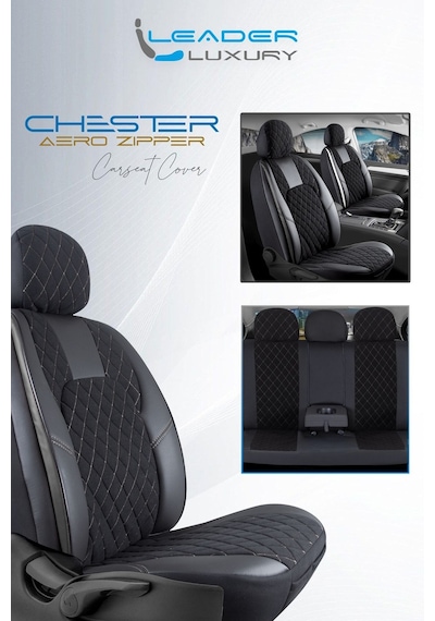 Mini One Uyumlu Oto Koltuk Kılıfı Deri, Kumaş Chester Siyah Beyaz