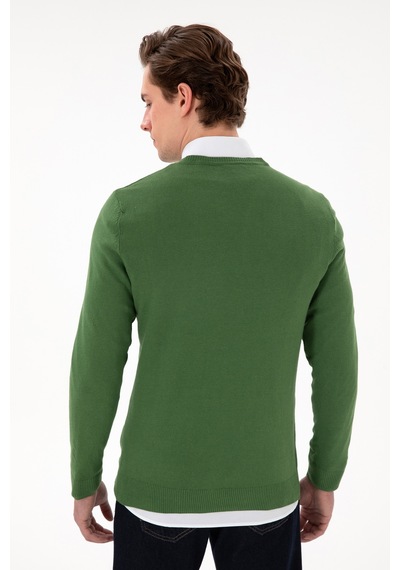 U.S. Polo Assn. Erkek Slim Fit V Yaka Yeşil Basic Kazak 50288881-VR054