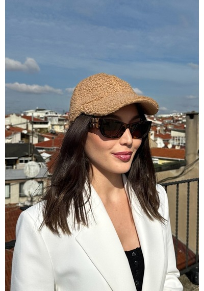 Mollycrush Kadın Teddy Dokulu Kışlık Kadın Vizör Şapka Yumuşak Kuzu Kürk Görünümlü Model Turuncu