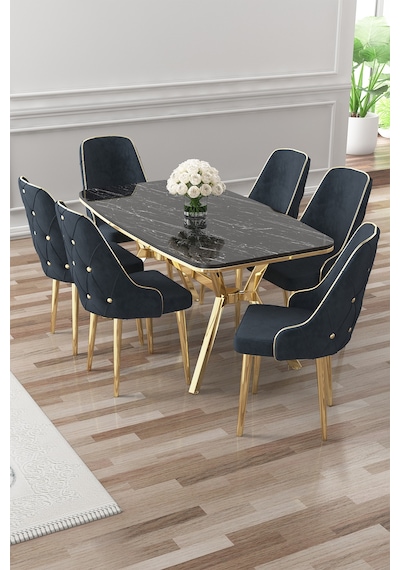 Canisa Asel Serisi 90x160 Lak Panel Siyah Mermer Desen Gold Detay Masa Takımı Ve 6 Antrasit Sandalye Masa Siyah Mermer Sandalye Antrasit Gold Detay Canisa Asel Serisi 90x160 Lak Panel Siyah Mermer Desen Gold Detay Masa Takımı Ve 6 Antrasit Sandalye Masa Siyah Mermer Sandalye Antrasit Gold Detay