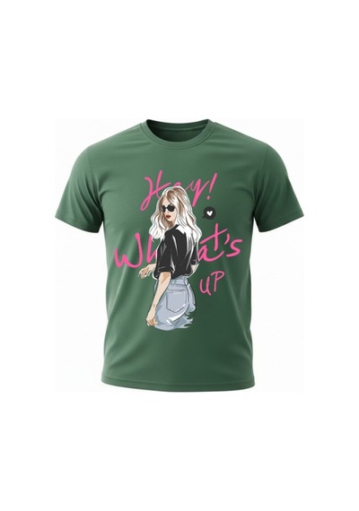 Urbantrendstore Unisex Genç Kız Whats Up Oversize Fit Rahat Geniş Salaş T-shirt Günlük Tişört Yeşil