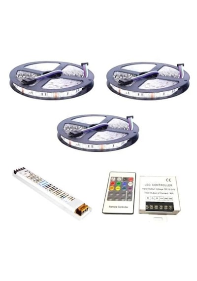 Şerit Led Rgb Kumandalı 20 Renk 3 Çipli Iç Mekan Tak Çalıştır 15 Metre