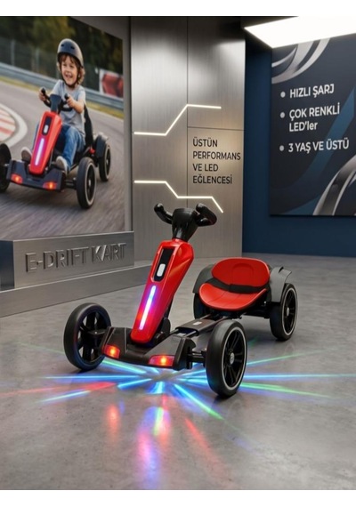 Uzaktan Kumandalı Işıklı 12v Akülü 35kg Taşıma Kapasiteli 7km/h Hızlı Çift Motorlu Çocuk Gokart Kırmızı