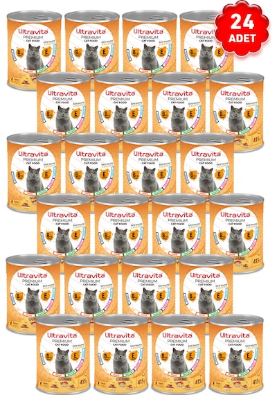 Ultravita Premium Yüksek Proteinli Gurme Biftek ve Tavuklu Yetişkin Kedi Maması 24 x 415 G