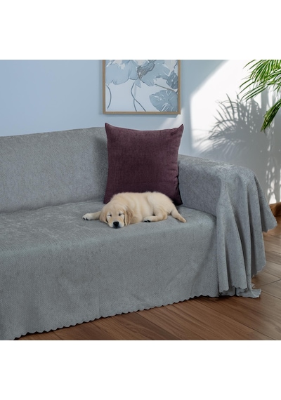 Jakarlı Şönil Koltuk Örtüsü Çekyat Örtüsü Koltuk Şalı 175x350 Kaymaz Bulut Bulut
