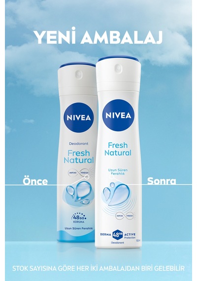 Kadın Sprey Deodorant Fresh Natural 150ml, Ter Kokusuna Karşı Koruma, Pudrasız,alüminyum İçermez