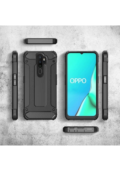 Noktaks - Oppo Uyumlu Oppo A5 2020 - Kılıf Çift Katman Zırh Tank Crash Military Kapak - Rose Gold
