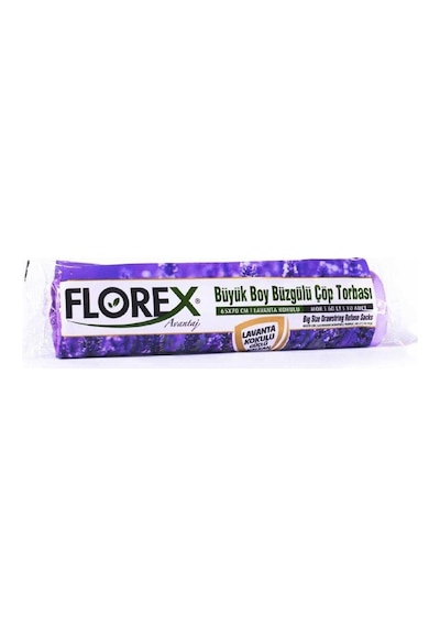 Florex Büyük Boy Büzgülü Lavanta Kokulu Çöp Torbası 10'lu Mor 65 x 70 CM