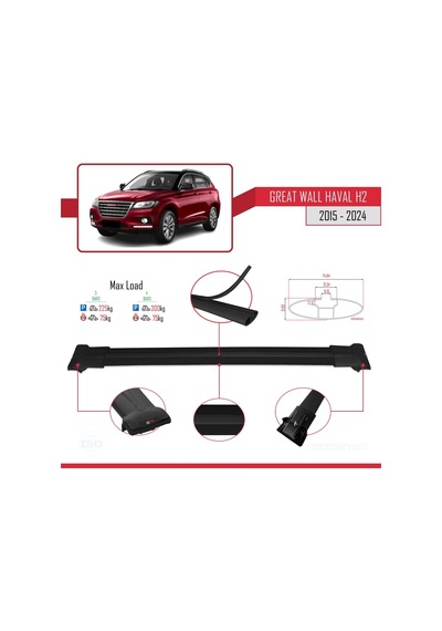 Great Wall Haval H2 2015 Ve Sonrası İle Uyumlu Fly Model Ara Atkı Tavan Barı Siyah 3 Adet Bar