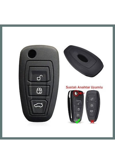 Bezos Ford Focus Mondeo Fiesta Kuga Katlanır Anahtar Uyumlu Silikon Oto Anahtar Kumanda Kabı Kılıf Siyah Ventra