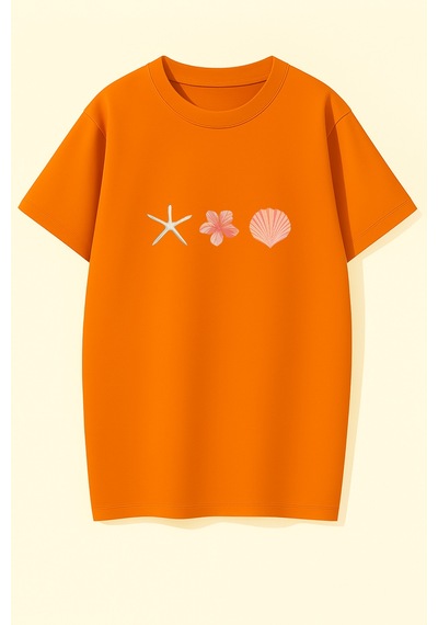 Uyguntarz Unisex İstiridye Kabuk Tasarım Basklı Tshirt Turuncu