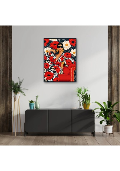Gelincikler Arasında Gözlüklü Kadın - Metal Tablo - Dec0384 37 X 50 Cm Çok Renkli