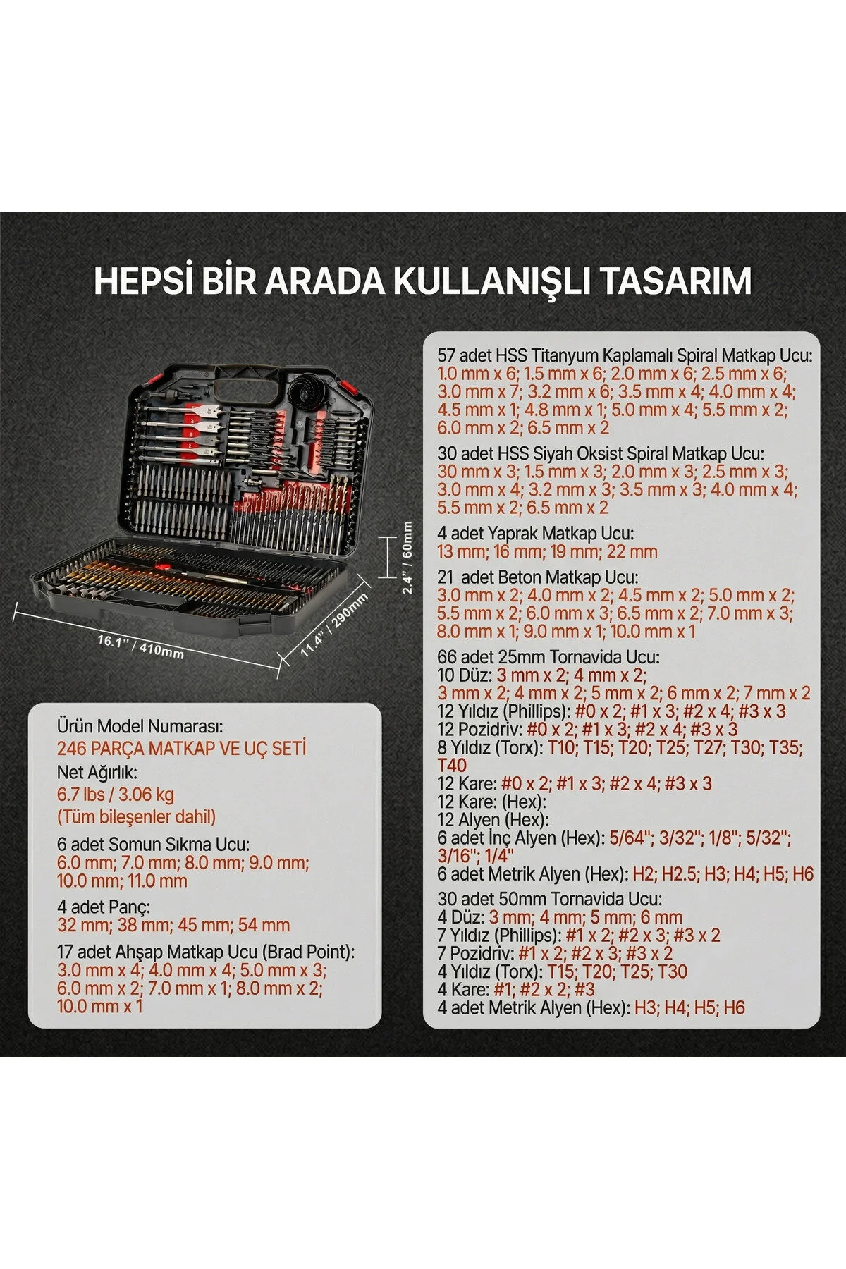 Has-tec 246 Parça Matkap Uç Seti Titanyum Kaplama, Ahşap, Metal Ve Beton Uçları, Somun Ve Tornavida Seti