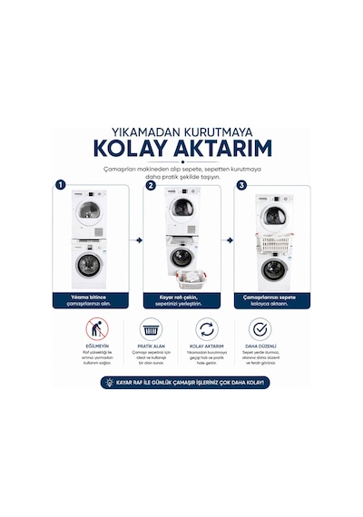 Çamaşır Makinesi Kurutma Makinesi Kayar Raflı Istifleme Birleştirme Kiti Vestel, Regal İle Uyumlu