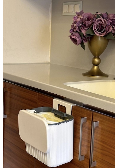 Makri Home Askılı Çöp Kovası- Beyaz- Çift Yönlü Kapaklı - 8 Litre Beyaz