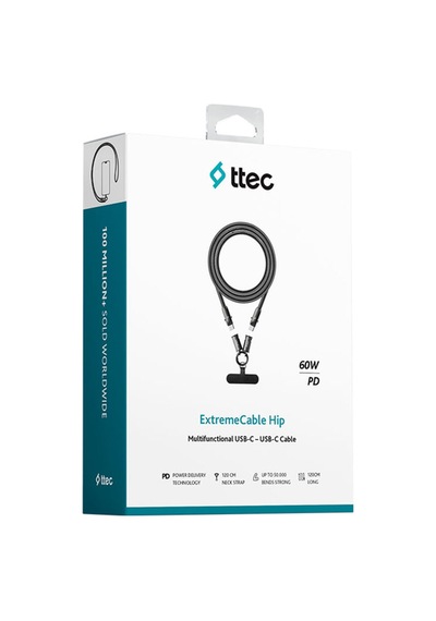 Ttec Extremecable Hip Çok Fonksiyonlu Ekstra Dayanıklı USB-C –USB-C 60W PD/Qc 120 CM Hızlı Şarj/Data Kablo Siyah