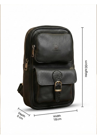 Yedideri Hakiki Deri Sling Bag Şık Ve Minimal Günlük Omuz Çantası Siyah