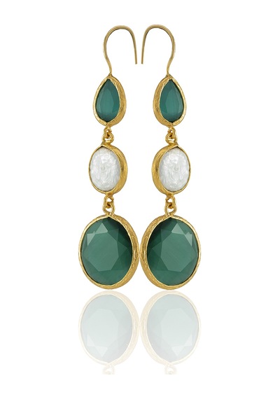 Kadir Jewellery 22 Ayar Altın Kaplama Kadın İnci Küpe -el İşçiliği Ve Hipoalerjenik Küpe Koyu Yeşil