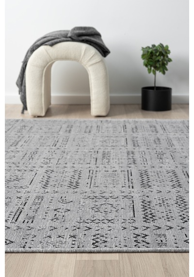Gaia Gri Halı Yıkanabilir Kaymaz Taban Şönil Kilim Dokuma Pamuk Taban Kilim 10336 Gri
