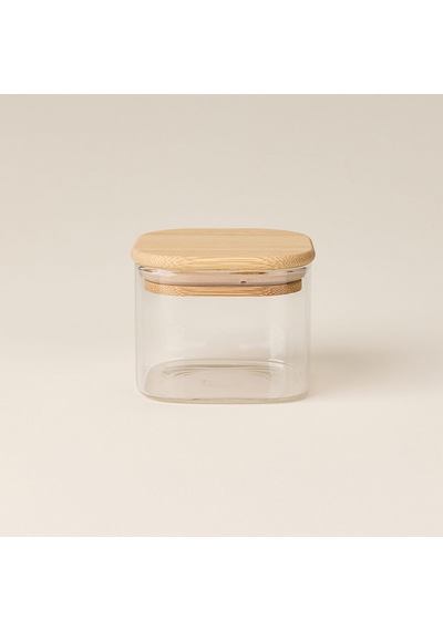 Bambu Kapaklı Cam Kase - Şeffaf - 8x8x6 Cm Çok Renkli