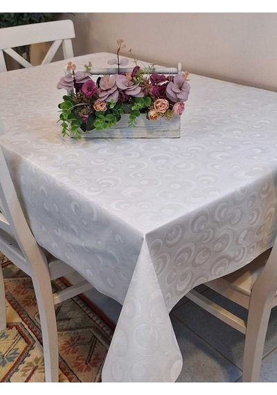 Elyaflı Pvc Muşamba - Desenli Silinebilir Masa Örtüsü Mrl52251 Beyaz