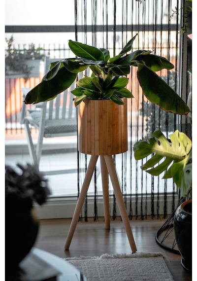 Bambu Ahşap Ayaklı Sepet Saksılık Naturel Çok Amaçlı İç Ve Dış Mekan Dekoratif Saksı Naturel Bambu