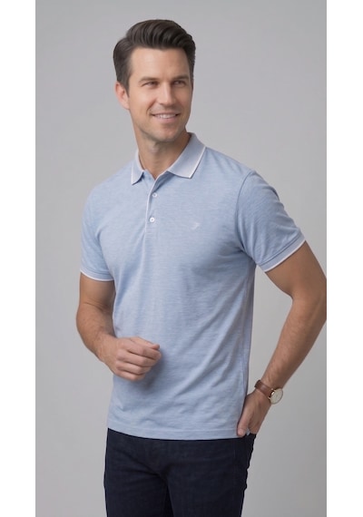Efor Comfort Fit Rahat Kalıp %100 Pamuk Kıvrılmaz Yaka Mavi Polo Yaka Tişört Ts 931