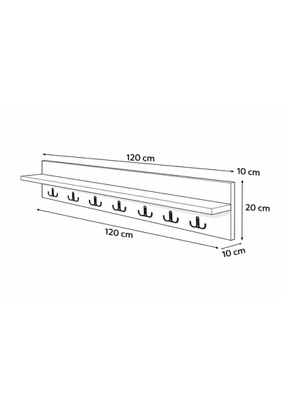 120 Cm 7 Kancalı Ahsap Renk Duvara Monte Askılık Bal Meşe