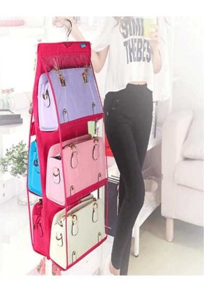 6 Gözlü Pratik Dolap İçi Çanta Askılığı/organizer Pembe - Pyrz-767822 Çok Renkli