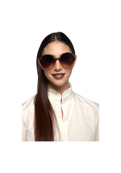 Okkia Monica Unisex Büyük Yuvarlak Güneş Gözlüğü Havana Sarısı