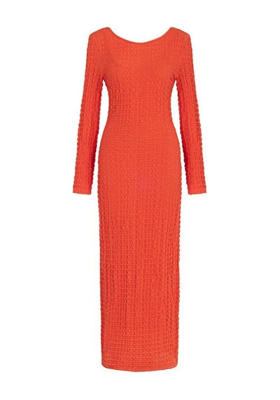 Nocturne Oversize Maxi Elbise - Uzun Kol - Minimalist Stil Kırmızı