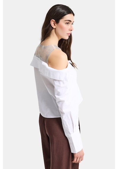 Itsbasic Kadın Beyaz Oversize Tül Dantelli Özel Tasarım Gömlek