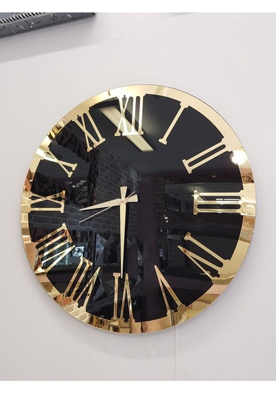 Ayna Denizi Golden Jet Black Model Altın Siyah Renk 50 Cm Dekoratif Aynalı Duvar Saati Siyah