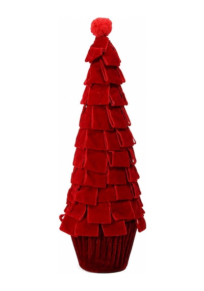 Yılbaşı Süsü Ağaç Kadife Kurdele Katmanlı Masa Üstü Kırmızı 28 Cm Diğer