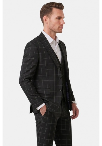 Deepsea Erkek Siyah Slim Fit 3 Lü Takım Elbise Yelekli Ekose Desenli Çift Düğme Takım Elbise 2600501 Deepsea Erkek Siyah Slim Fit 3 Lü Takım Elbise Yelekli Ekose Desenli Çift Düğme Takım Elbise 2600501