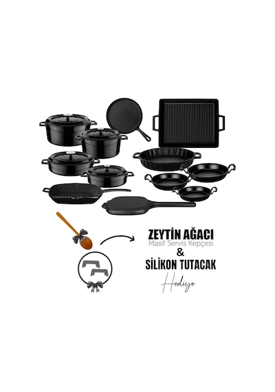 Lava Döküm 12x Trendy Serisi 17 Parça Tencere & Tava Seti Siyah