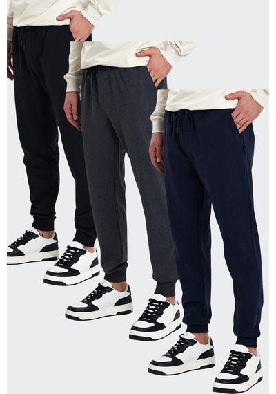 Comeor Erkek Arka Cep Etiket Detaylı Paça Lastikli Regular Fit 3'lü Eşofman Altı Cmreo09-3 001 Siyah - Lacivert - Antrasit