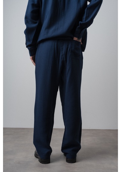 Respire Erkek R Nakışlı Müslin Baggy Pantolon Lacivert