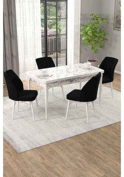 Arel Beyaz Mermer 80x132 Açılabilir Mdf Masa Yemek Odası Takımı, Mutfak Takımı 4 Adet Sandalye Beyaz Mermer - 4 Siyah - Beyaz Ayak Arel Beyaz Mermer 80x132 Açılabilir Mdf Masa Yemek Odası Takımı, Mutfak Takımı 4 Adet Sandalye Beyaz Mermer - 4 Siyah - Beyaz Ayak