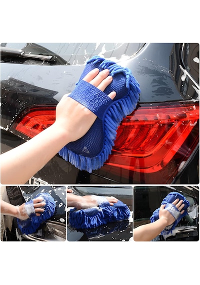 Oto Yıkama Eldiveni, Premium Şönil Mikrofiber Yıkama Süngeri, Tüy Bırakmayan Ve Çiziksiz Ultra Emici Temizleme Eldiveni Çok Renkli